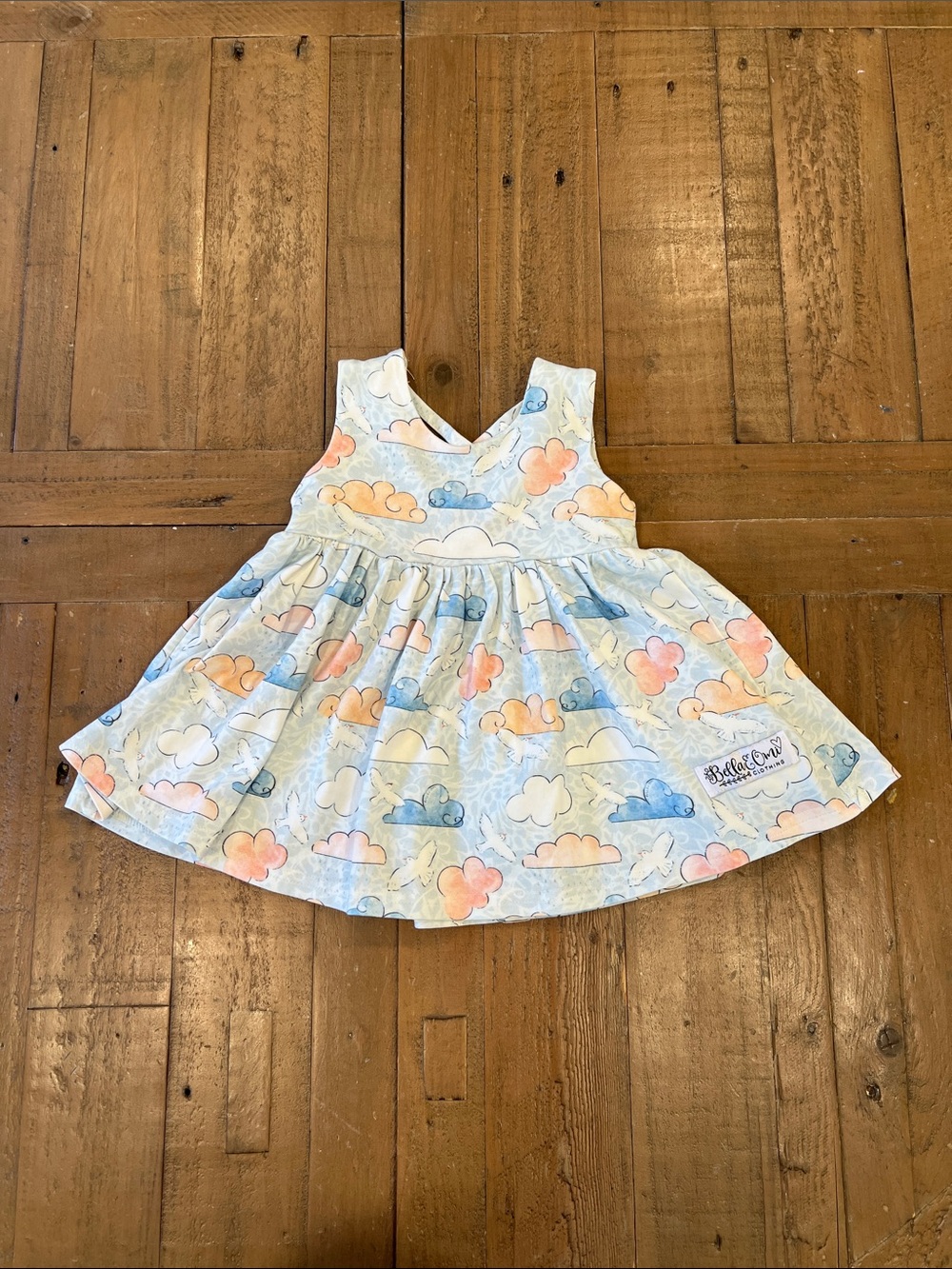 Bella & omi birds in the sky cross back twirl dress 6-12 months